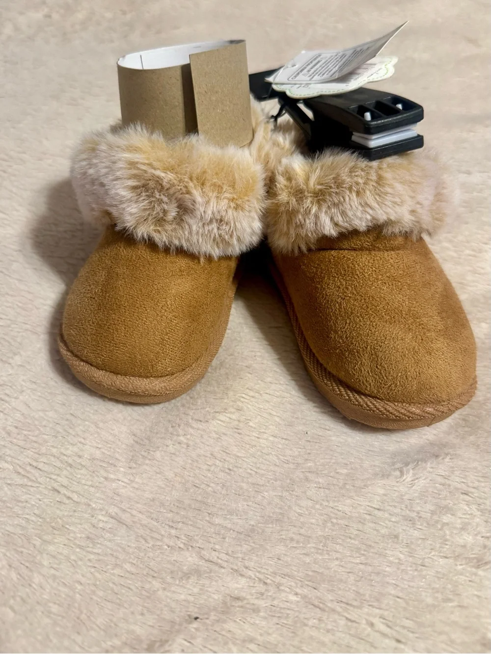 Cozy Faux Fur Cuff Kids Boots - Tan